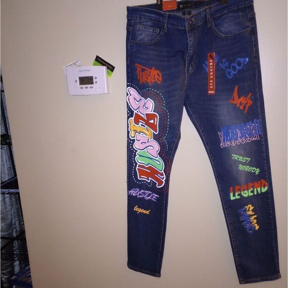 🆕🎨Waimea Printed Skinny Fit Men Jeans - Picture 3 of 6